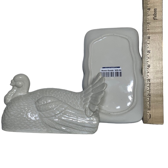 Harvest Covered Butter Dish Thanksgiving Turkey Large With Lid Ceramic NEW White - Picture 12 of 15